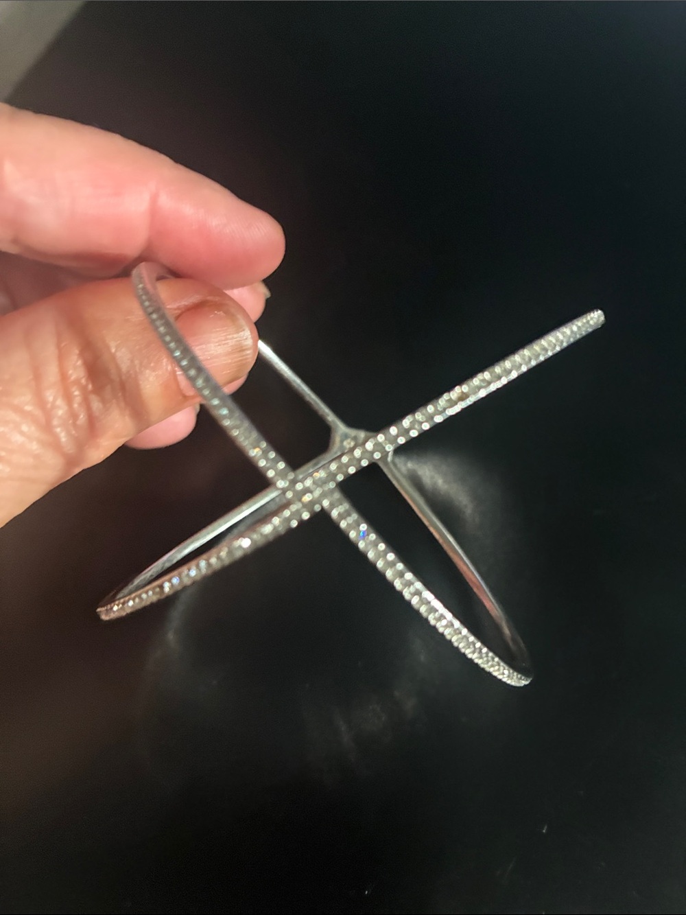 Silver Crystal Cross-Over Cuff Bracelet